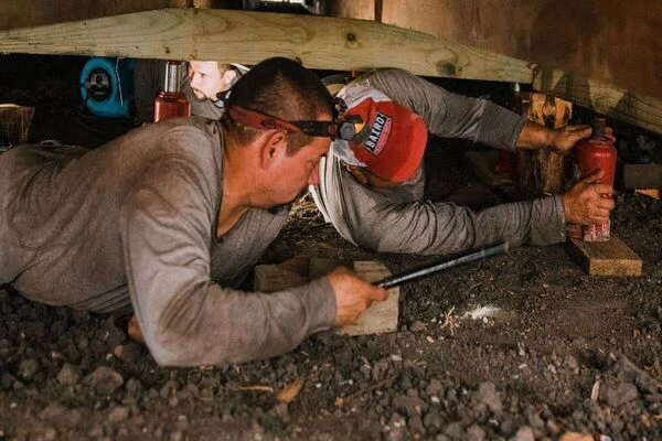 smartjack-crawl-space-stabilizer Pier and Beam Crew Under House Performing Foundation Repairs